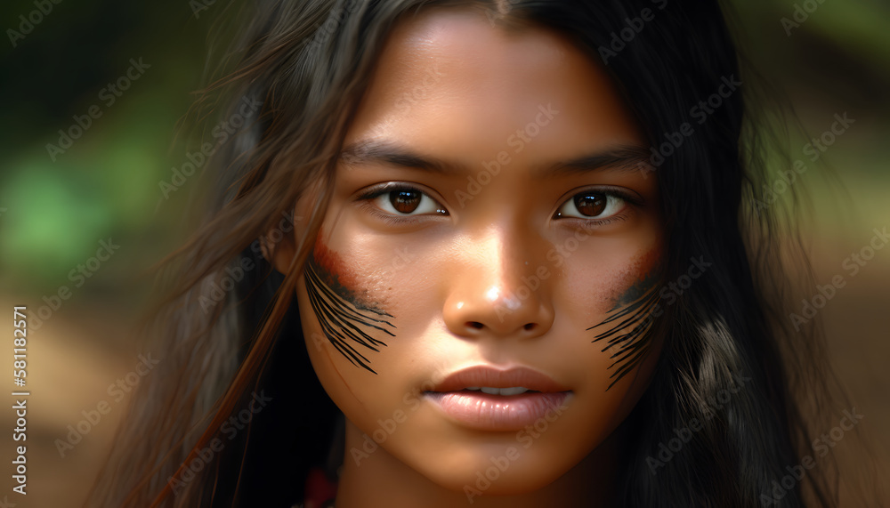 Hermosa Mujer del amazonas, Poder y Belleza de la Cultura Indigena del