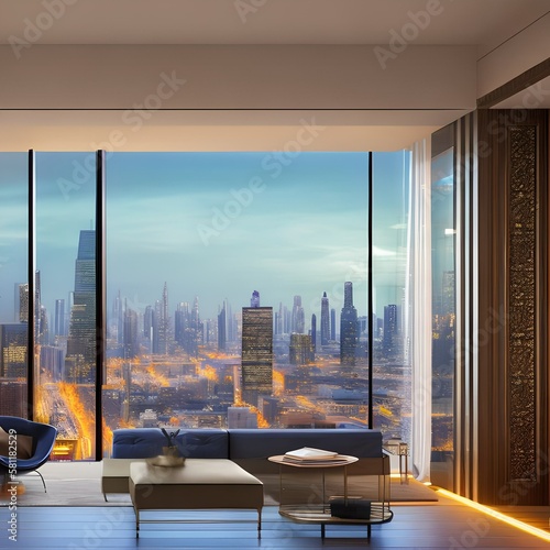 A living room with a view of the city skyline1  Generative AI