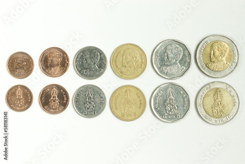 close-up thai money - Thai coins isolated on white (two side)