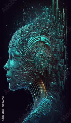Futuristic Artificial Intelligence Head Concept