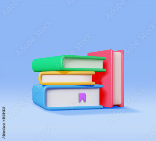 3D Stack of Closed Books Isolated. Render Pile of Books Icon. Set of Educational or Business Literature. Reading Education, E-book, Literature, Encyclopedia, Textbook. Vector Illustration