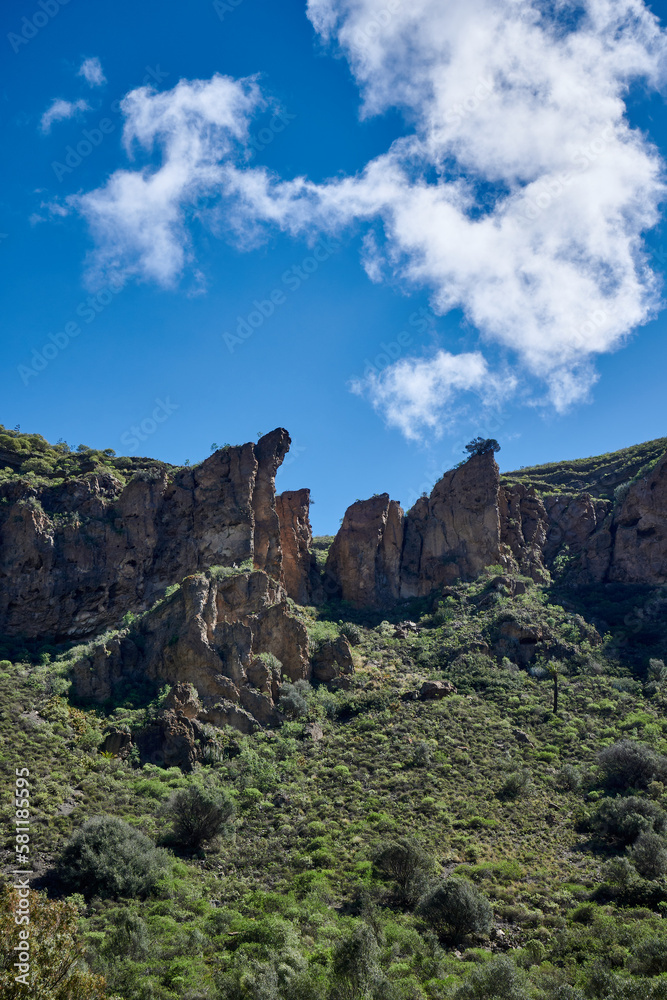 View of the hiking mountains in Caldera de Mandaba on a sunny day