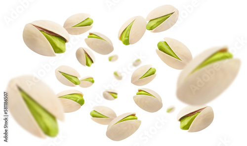 Flying pistachios cut out photo