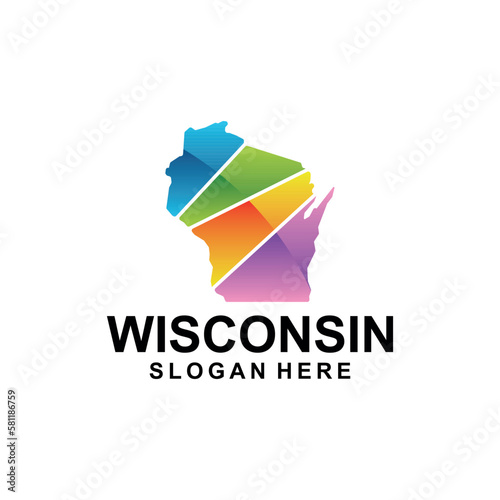 Wisconsin map city colorful geometric design