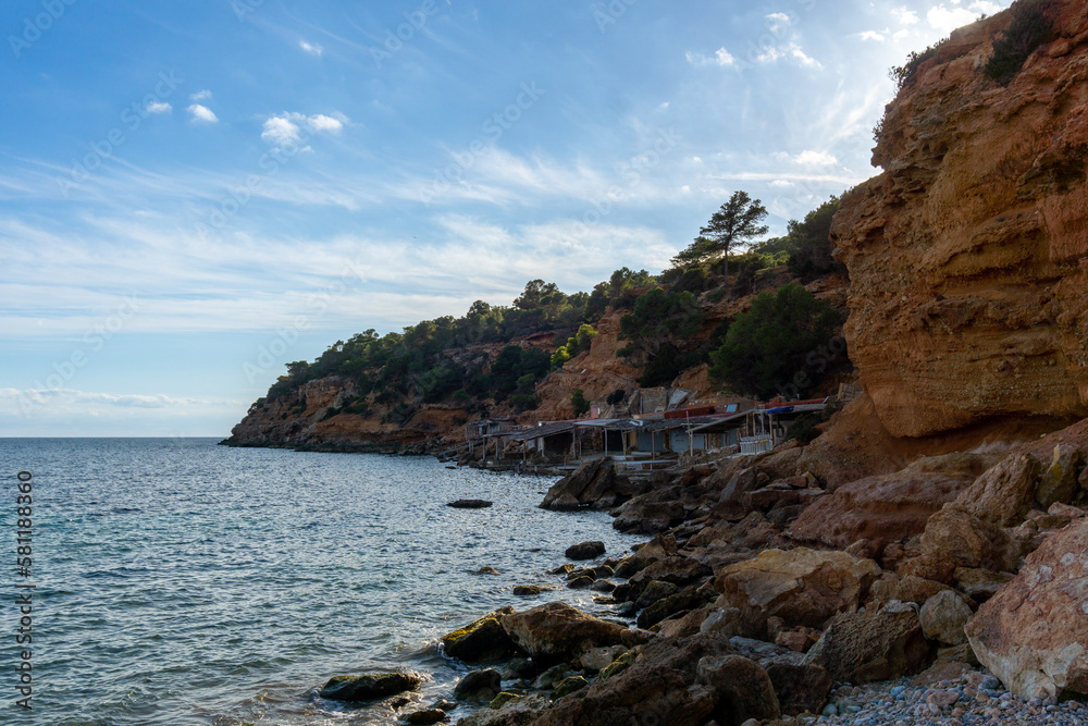 Sa Caleta beach on the island of Ibiza, in the evening light, without people.
