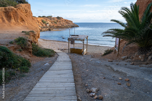 Sa Caleta beach on the island of Ibiza  in the evening light  without people.