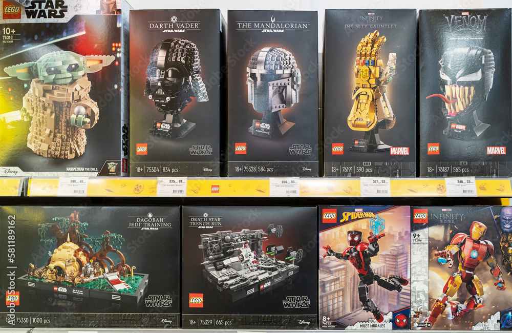 Lego Star Wars and Marvel construction kits for sale at Lego Store. Lego is  a line