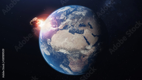 Planet Earth Hit By Asteroid Space Scene