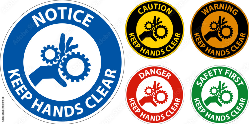 Obraz premium Caution Keep Hands Clear On White Background