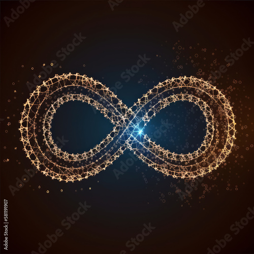 Using connected particles, the DevOps infinity symbol represents the agile software development and operations process. Technology process life cycle background or banner - Generative AI