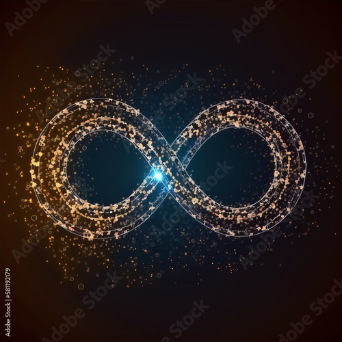 Using connected particles, the DevOps infinity symbol represents the agile software development and operations process. Technology process life cycle background or banner - Generative AI photo