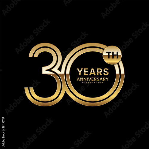 30 year anniversary. Anniversary logo design with double line. Design concept with gold color double line numbers. Logo Vector Illustration