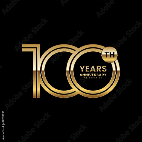 100 year anniversary. Anniversary logo design with double line. Design concept with gold color double line numbers. Logo Vector Illustration