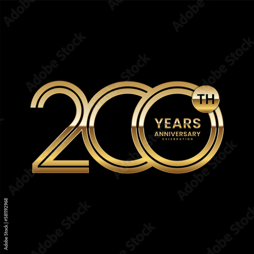 200 year anniversary. Anniversary logo design with double line. Design concept with gold color double line numbers. Logo Vector Illustration