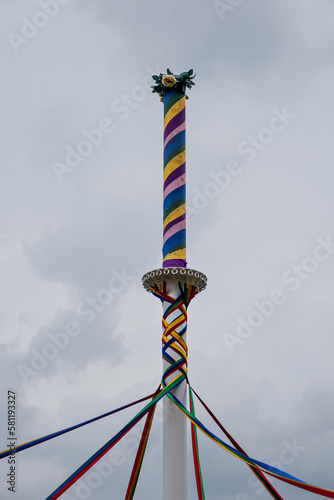 Brightly Coloured Ribbons Of An English Maypole