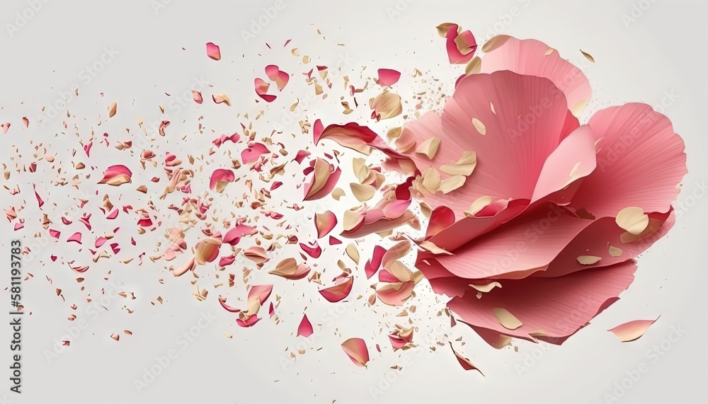 a large pink flower with petals falling off of it's petals. generative ai Stock Illustration