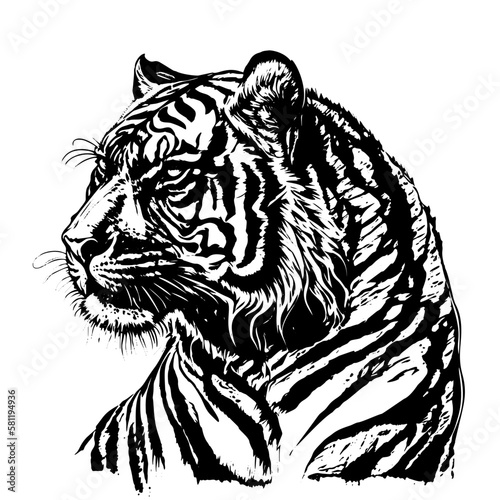 A hand-drawn vector illustration sketch of a tiger, a large predatory cat