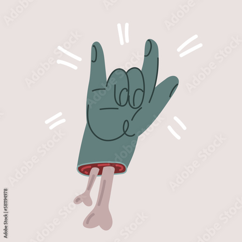 Vector illustration of Zombie hand showing horns sign. Dead hand rock gesture
