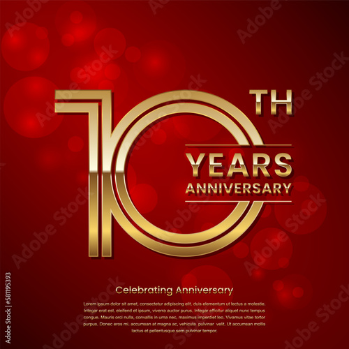 10 year anniversary. Anniversary logo design with double line concept. Golden anniversary template. Logo Vector Template