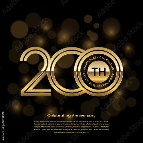 200 years anniversary logo design with gold color and double line style. Logo Vector Template