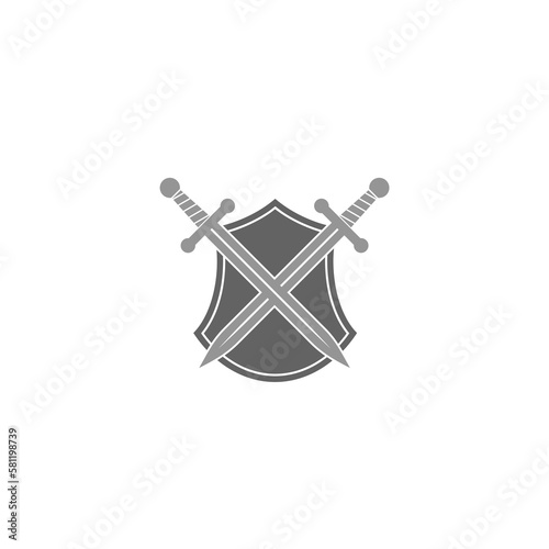 Shield and Sword logo icon. Safety concept symbol isolated on white background