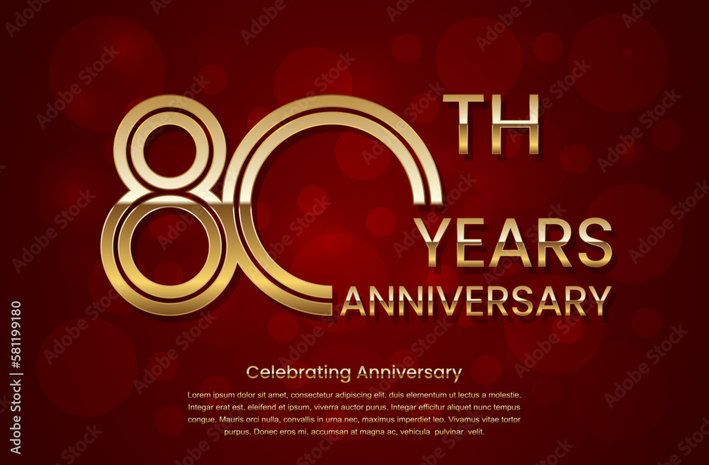 80th Anniversary. Anniversary logo design with double line concept. Golden anniversary template. Logo Vector Template