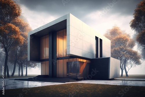 Beautiful modern minimalist house, generative ai © Arisctur