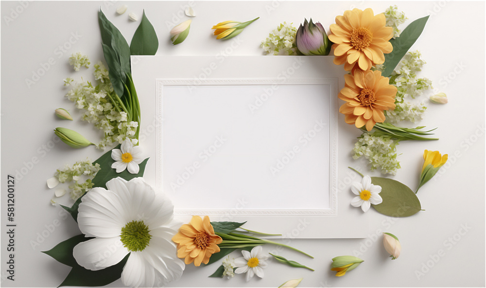 Floral cheerful springtime blooming frame, Wedding, invitation (made with help of generative ai) Floral cheerful springtime blooming frame, Wedding, invitation (made with help of generative ai)