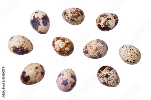 Quail eggs isolated on transparent background. View from above.
