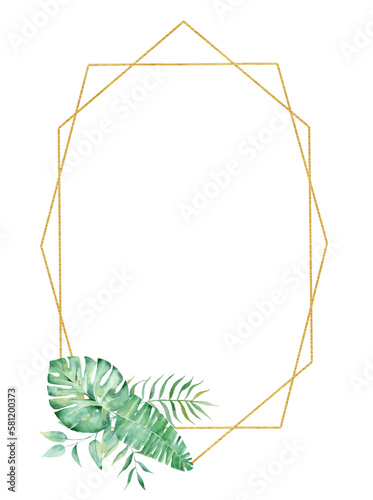 Obraz na płótnie Exotic watercolor tropical frame border palm tree. Summer clipart illustration. w salonie