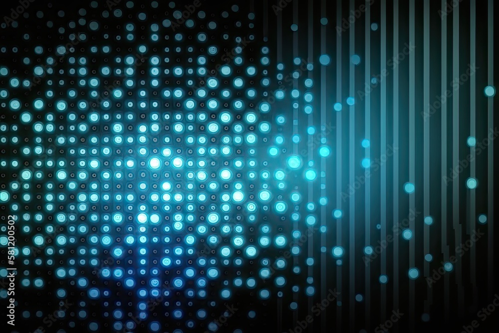 Glow lines with dots abstract background, blue vivid colors. Generative AI.