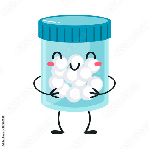 Cute Drug and Medicine Vial with Smiling Face and Arms Vector Illustration