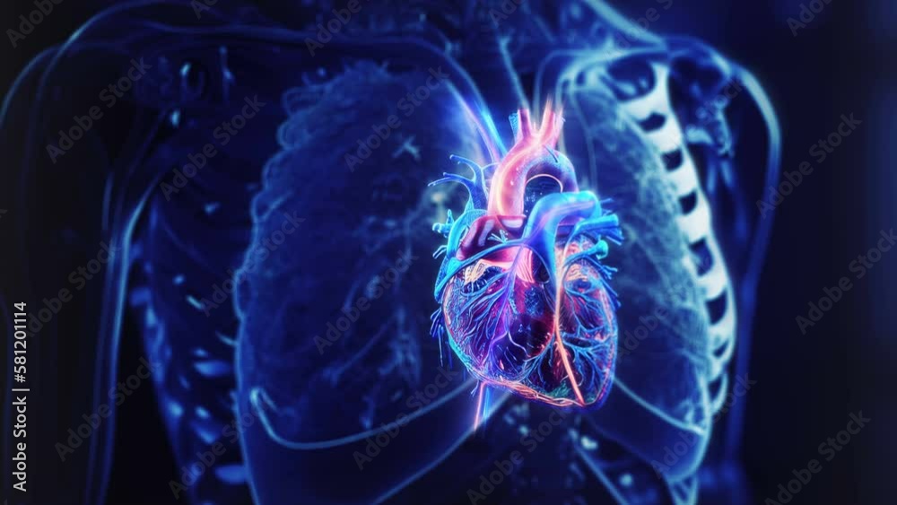 Beating healthy human heart x-ray 3D render video loop motion background, concept for anatomy school education Beating healthy human heart x-ray 3D render video loop motion background, concept for anatomy school education