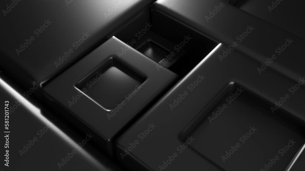 The black square pieces of the mosaic rise up. Geometric figures. Smooth surface. 3d animation of a seamless loop. The black square pieces of the mosaic rise up. Geometric figures. Smooth surface. 3d animation of a seamless loop.