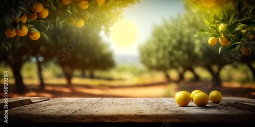 Lemon tree garden background created with generative Ai technology