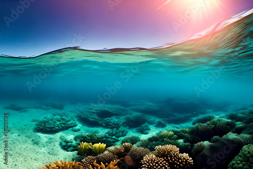 Beneath the Surface: An Enchanting Sunset Ocean View from Underwater with Generative AI 