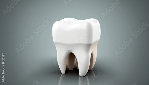 Close up white tooth with neutral background and copy space for text. Concept of dentist and dentistry profession. Tooth preservation. Teeth company.
