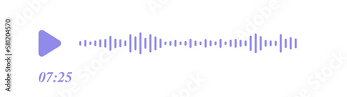 Audio speech soundbar with play button. Record interface. Music player spectrum noise. Mobile messenger app chat. Sound wave of voice. Equalizer icon with soundwave line. Vector illustration.