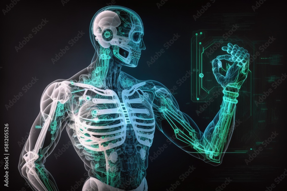 Robot or humanoid cyborg working with abstract tech hologram interface. Futuristic AI in industry 4. 0 develops industrial virtual drawings details Robot or humanoid cyborg working with abstract tech hologram interface. Futuristic AI in industry 4. 0 develops industrial virtual drawings details