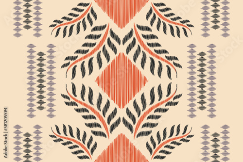Ethnic Ikat fabric pattern geometric style.African Ikat embroidery Ethnic oriental pattern orange brown cream background. Abstract,vector,illustration.For texture,clothing,wrapping,decoration,carpet.