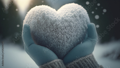 A snowball in the shape of a heart in a glove, Generative AI