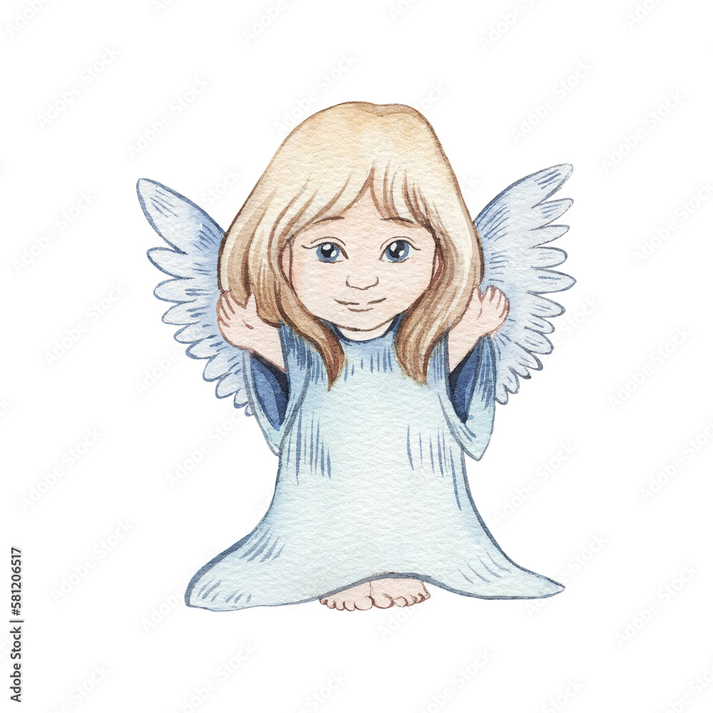 Cute Cartoon Christmas angel isolated on white background Cute Cartoon Christmas angel isolated on white background