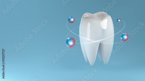 Strong tooth with calcium, d3 vitamin complex, fliorine, phosphorus, magnesium, mineral supplement. Healthy dental and bones nutrition from food, pills, medicine, or treatment care.