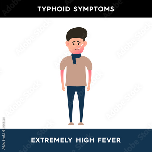 Εκτύπωση καμβά Vector illustration of a man with a thermometer who has a very high temperature