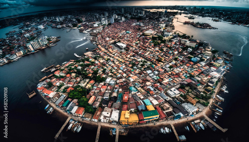 Imaginary Aerial view of Lagos - generative ai photo