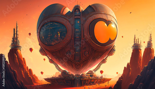 An heart shaped lovely space ship - generative ai