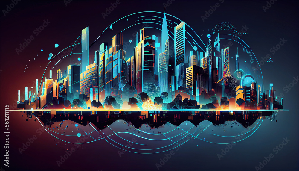 Obraz premium Smart city Digital technology, internet network connection, digital marketing IoT internet of things. Computer, surfing internet futuristic innovative technology clear background - Generative AI 