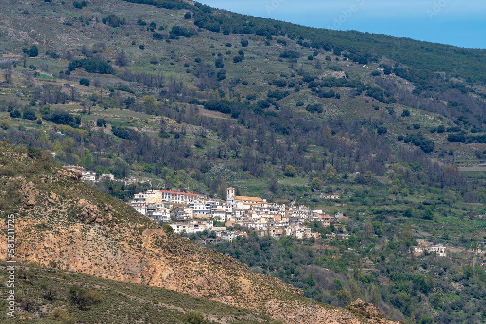houses and church of the town of Mecina Bombaron in the south of Granada