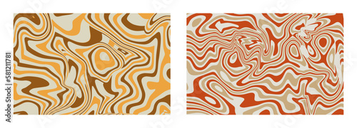 Psychedelic background in retro style. Trendy backround with wave line in groovy  60s 70s colors