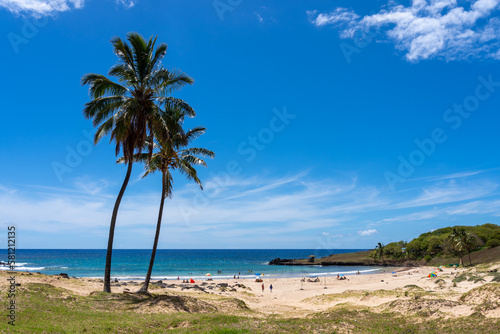 Bild auf Leinwand View of the Anakena Beach on Easter Island (Rapa Nui), Chile